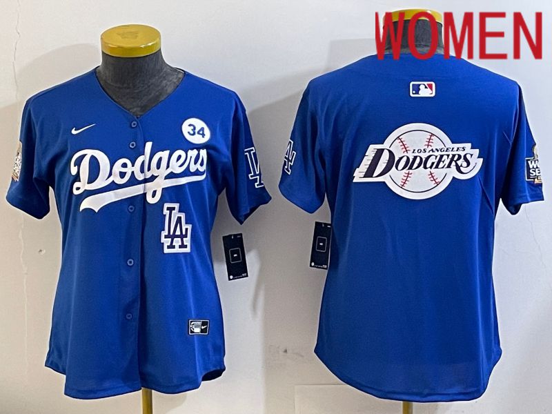 Women Los Angeles Dodgers blank 2024 World series patch blue jersey 20241124506->women mlb jersey->Women Jersey